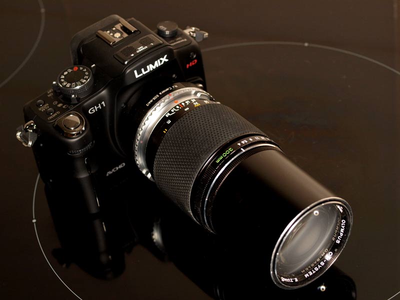 GH1_OM200mm.jpg - Olympus OM 200mm f/4 on OM-EOS adapter on EOS-MFT adapter allows effective HD videos at 400mm, or at 800mm using 2x video zoom, and even 1600mm at 4x video zoom, all possible at f/4, although better quality at f/5.6.